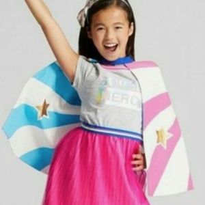 Cat & Jack Girls OUTFIT Sz 7 SUPER HERO Tulle DRESS Reversible CAPE 2-Piece Set